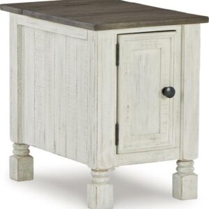Signature Design by Ashley Havalance Chairside End Table with USB Charging, White/Gray