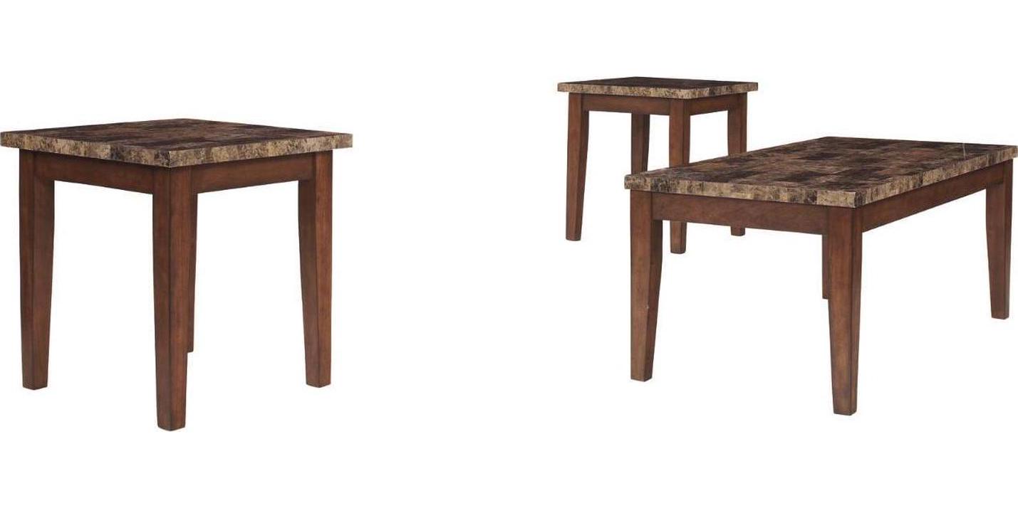 Signature Design by Ashley Theo Contemporary Faux Marble 3-Piece Occasional Table Set, Includes Coffee Table and 2 End Tables, Brown - Image 6