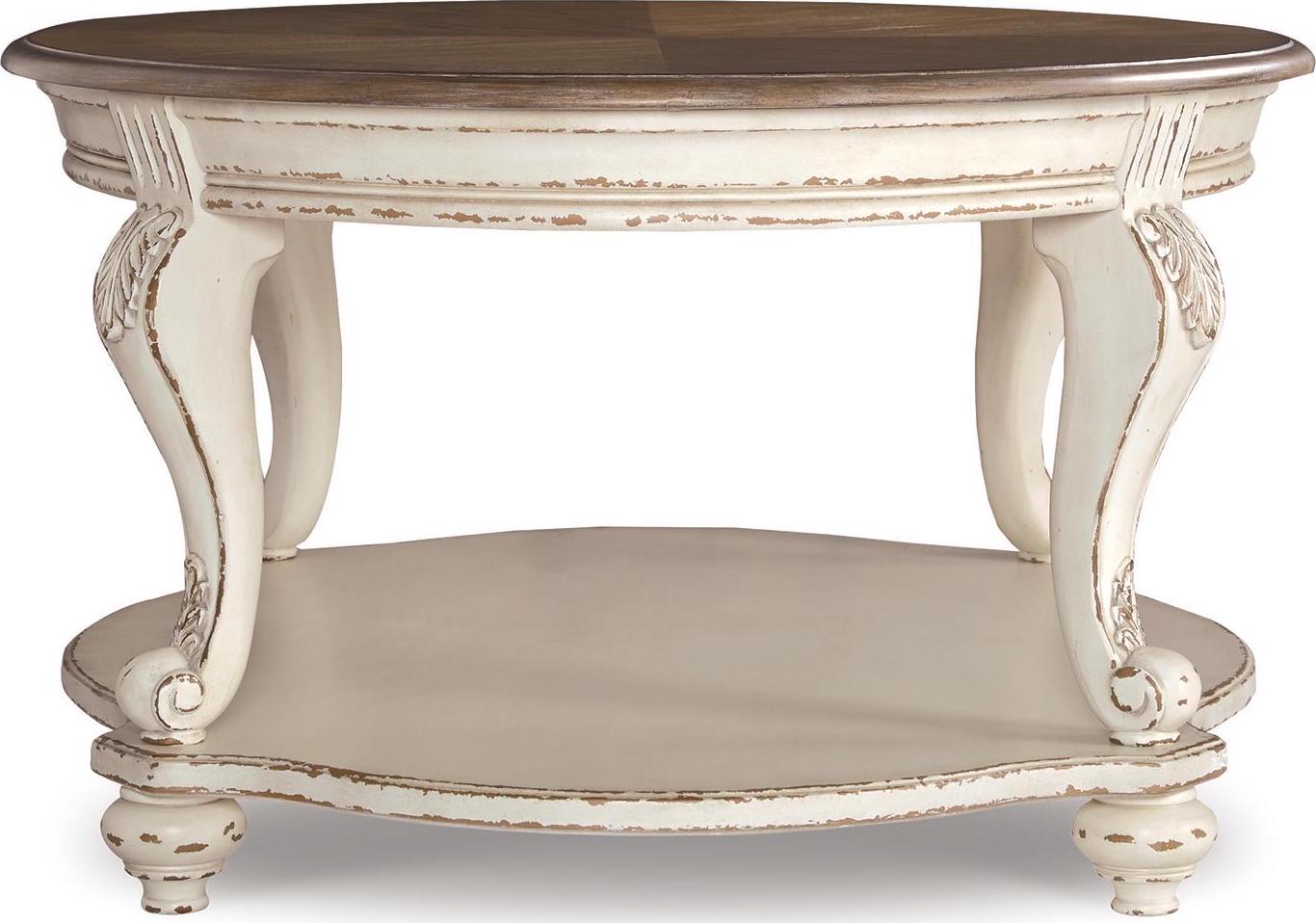 Signature Design by Ashley Realyn White and Brown Farmhouse Style Coffee Table with Storage Shelf - Image 3