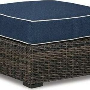 Signature Design by Ashley Contemporary Grasson Lane Ottoman with Cushion Brown/Blue