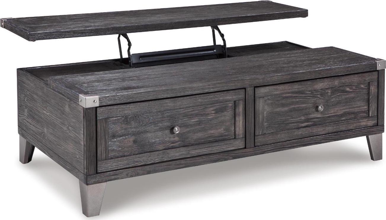 Signature Design by Ashley Todoe Lift Top Coffee Table, Dark Gray Rustic Industrial Cocktail Table with Two Storage Drawers and Removable Trays - Image 6
