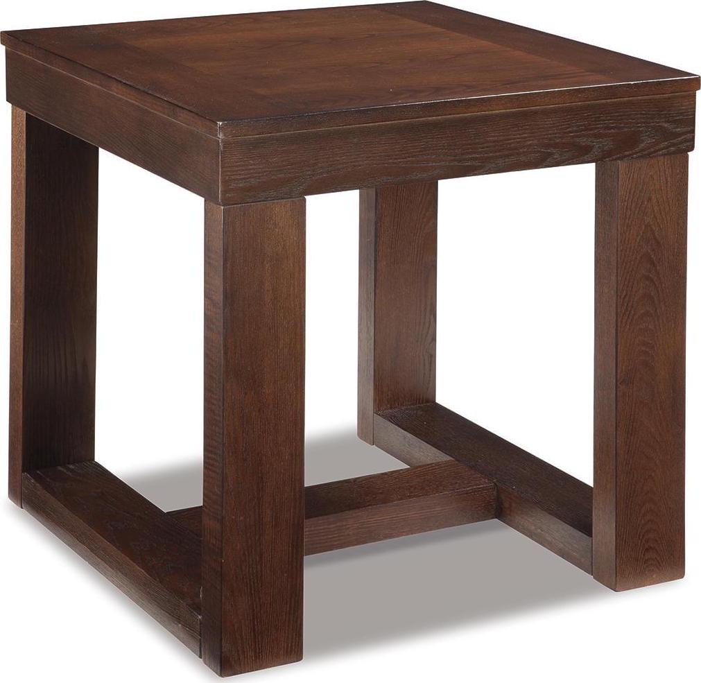 Signature Design by Ashley Watson End Table, Dark Brown Wood Finish Side Table with Plank Effect Top