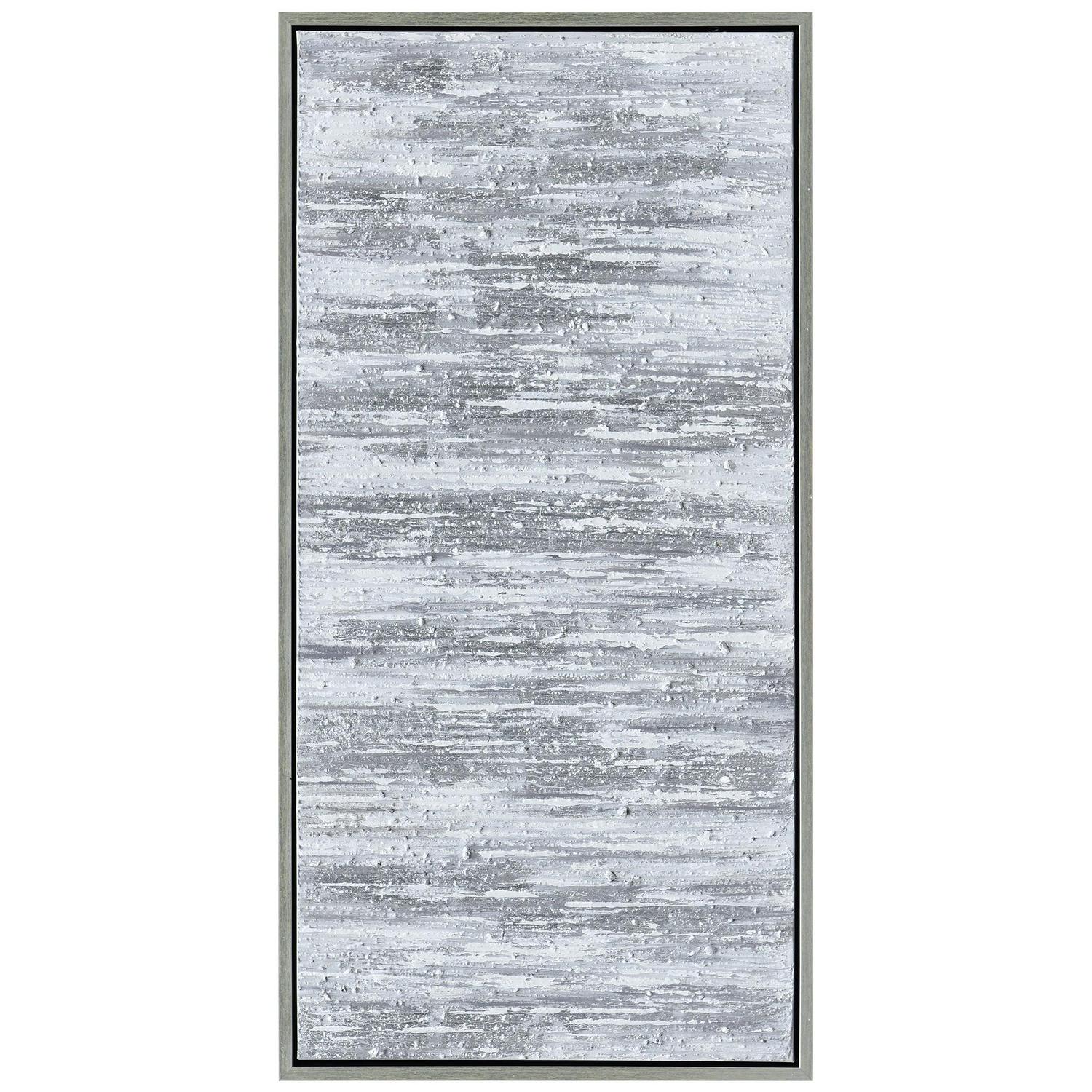 Silver Frequency Textured Hand Painted Canvas Wall Art with Silver Foil by Martin Edwards 24" x 48" - Image 3