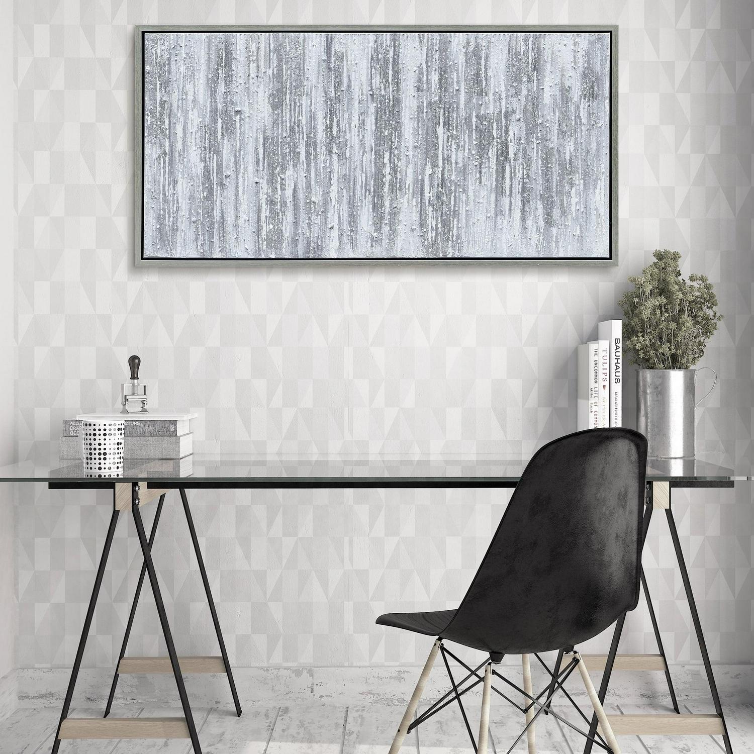 Silver Frequency Textured Hand Painted Canvas Wall Art with Silver Foil by Martin Edwards 24" x 48" - Image 5