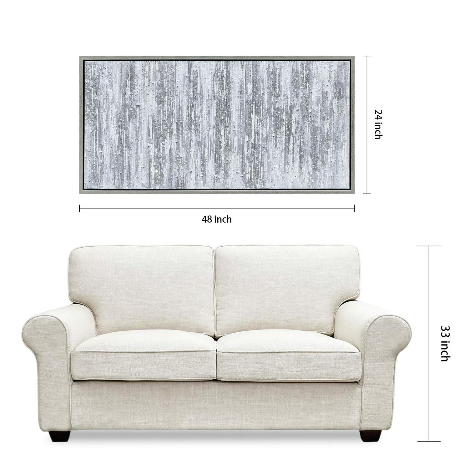 Silver Frequency Textured Hand Painted Canvas Wall Art with Silver Foil by Martin Edwards 24" x 48" - Image 9