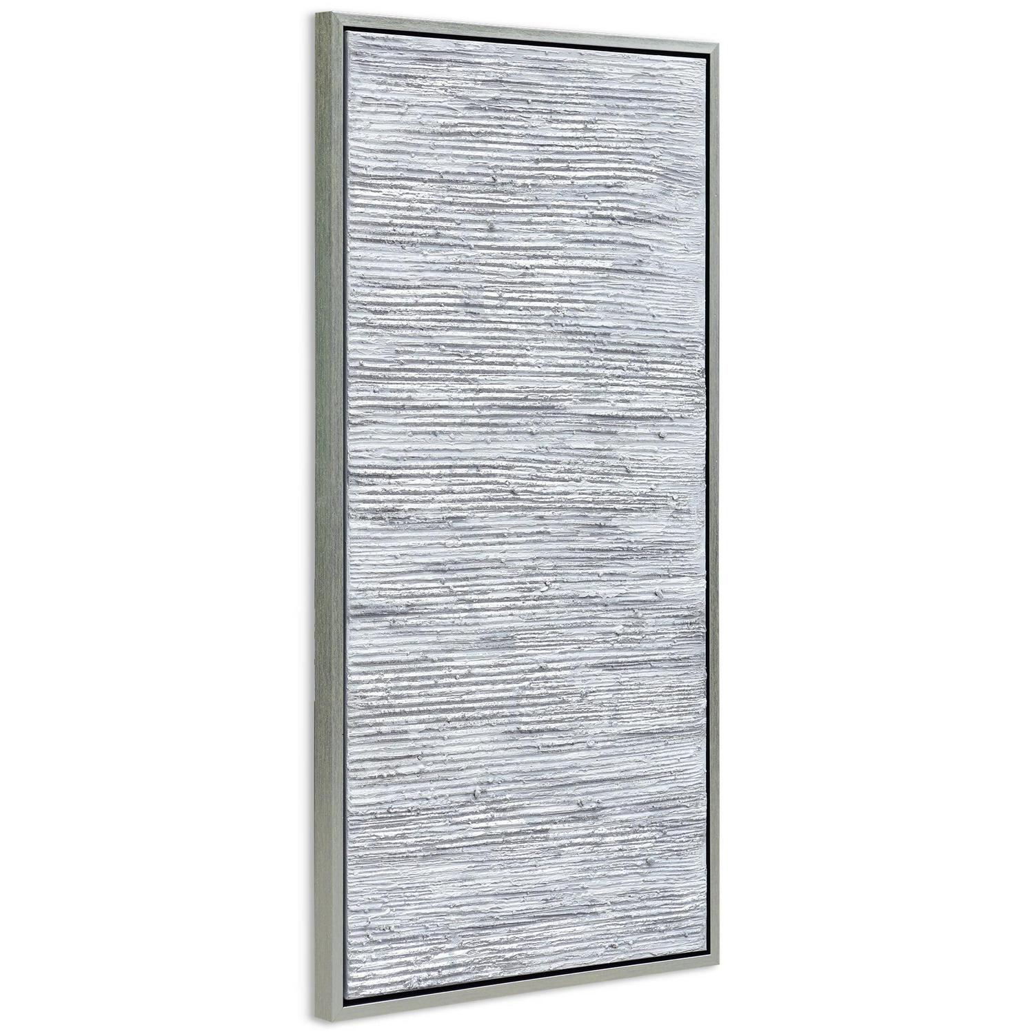 Silver Frequency Textured Hand Painted Canvas Wall Art with Silver Foil by Martin Edwards 24" x 48" - Image 4