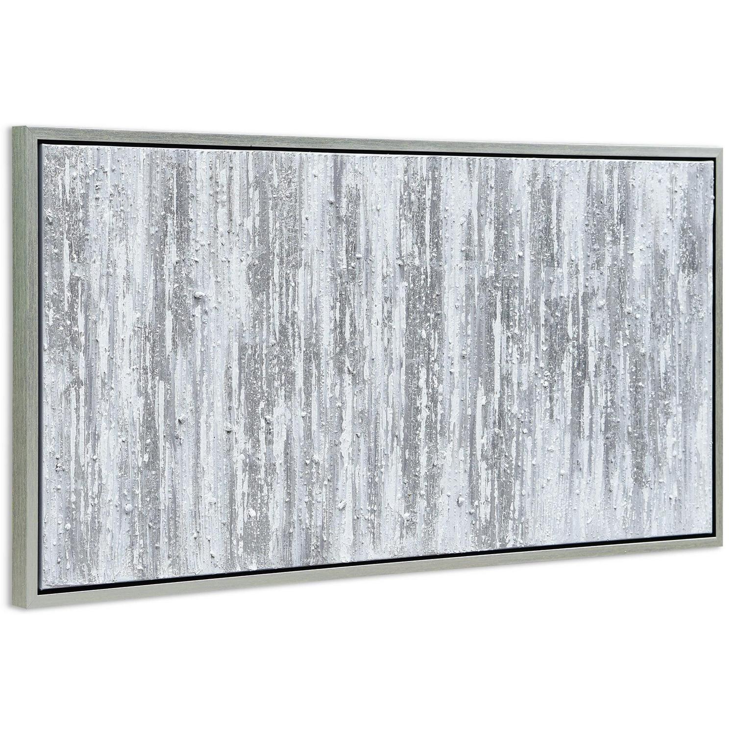 Silver Frequency Textured Hand Painted Canvas Wall Art with Silver Foil by Martin Edwards 24" x 48" - Image 2