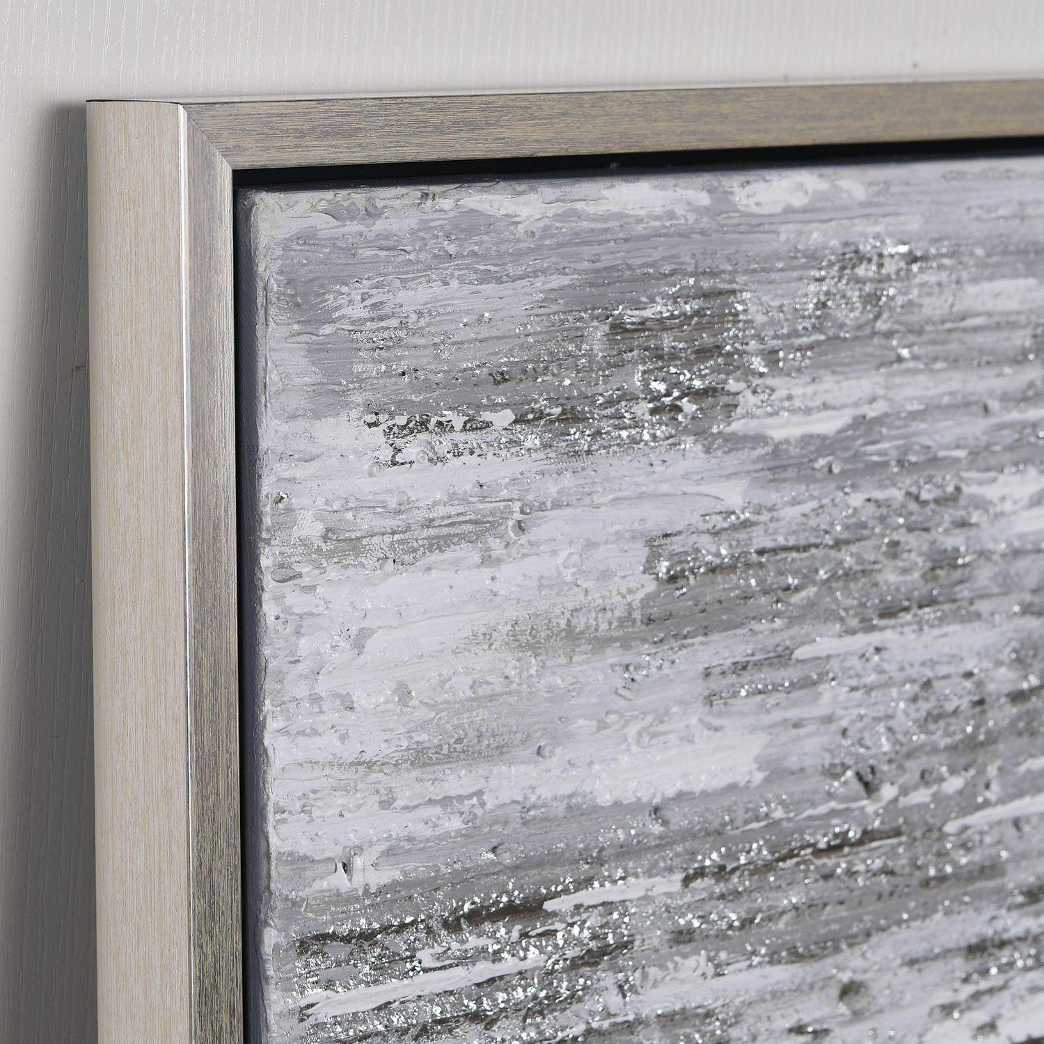 Silver Frequency Textured Hand Painted Canvas Wall Art with Silver Foil by Martin Edwards 24" x 48" - Image 10