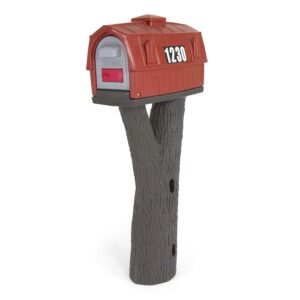 Simplay3 Rustic Barn Style Residential Mailbox with Realistic Tree Bark Post