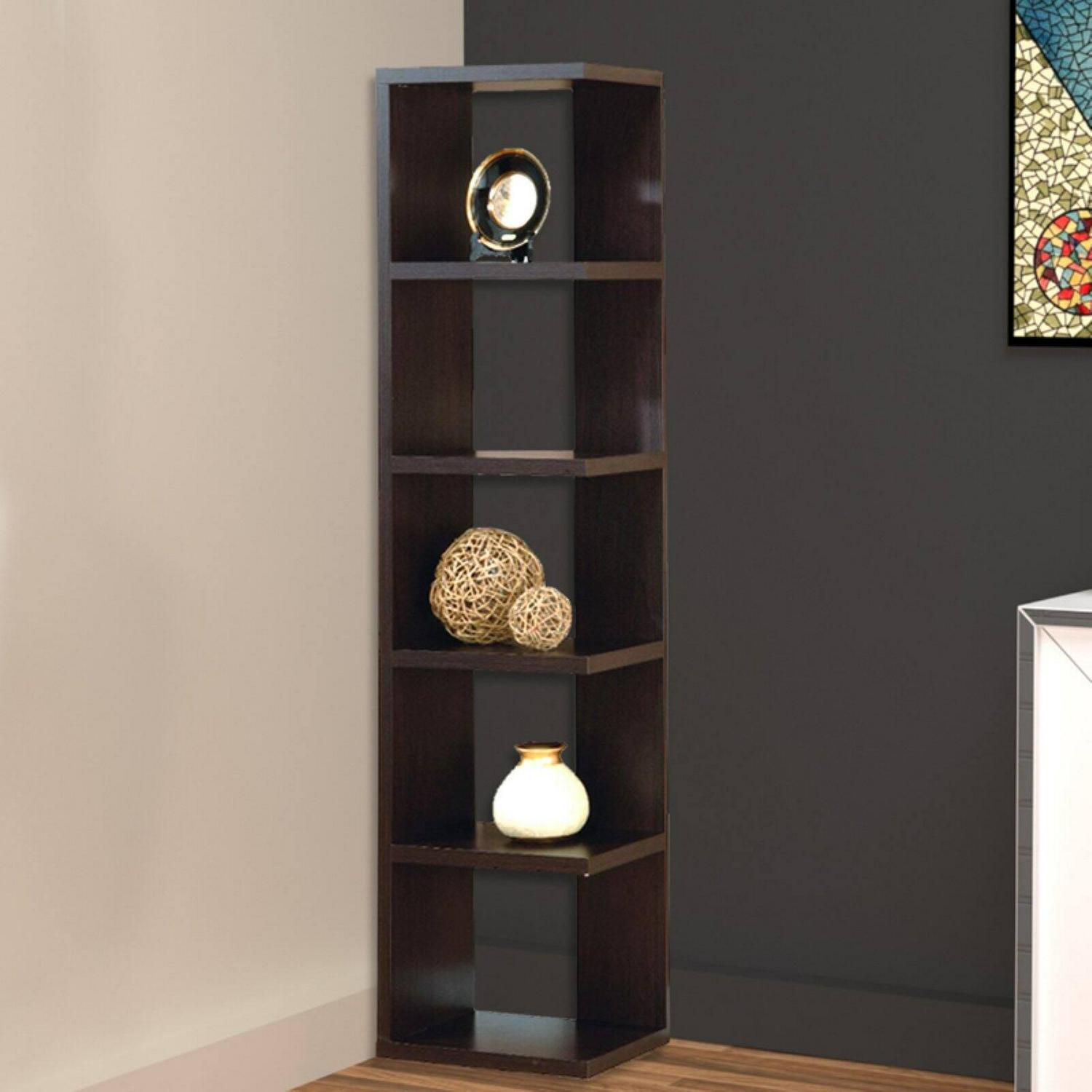 Simple And Stylish Corner Display Cabinet, Brown- Saltoro Sherpi - Image 5