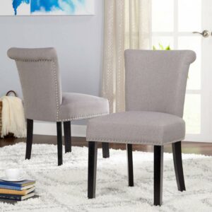 Simple Living Adeline Nailhead Parsons Dining Chair (Set of 2) Parson Chairs Grey Wood,Rubberwood Upholstered Polyester
