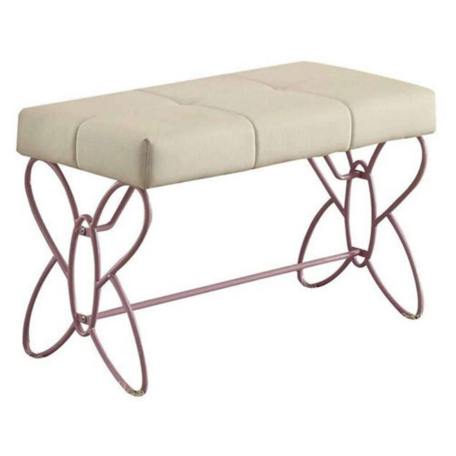 ACME Priya II Upholstered Bench with Metal Tube in White and Light Purple - Image 2
