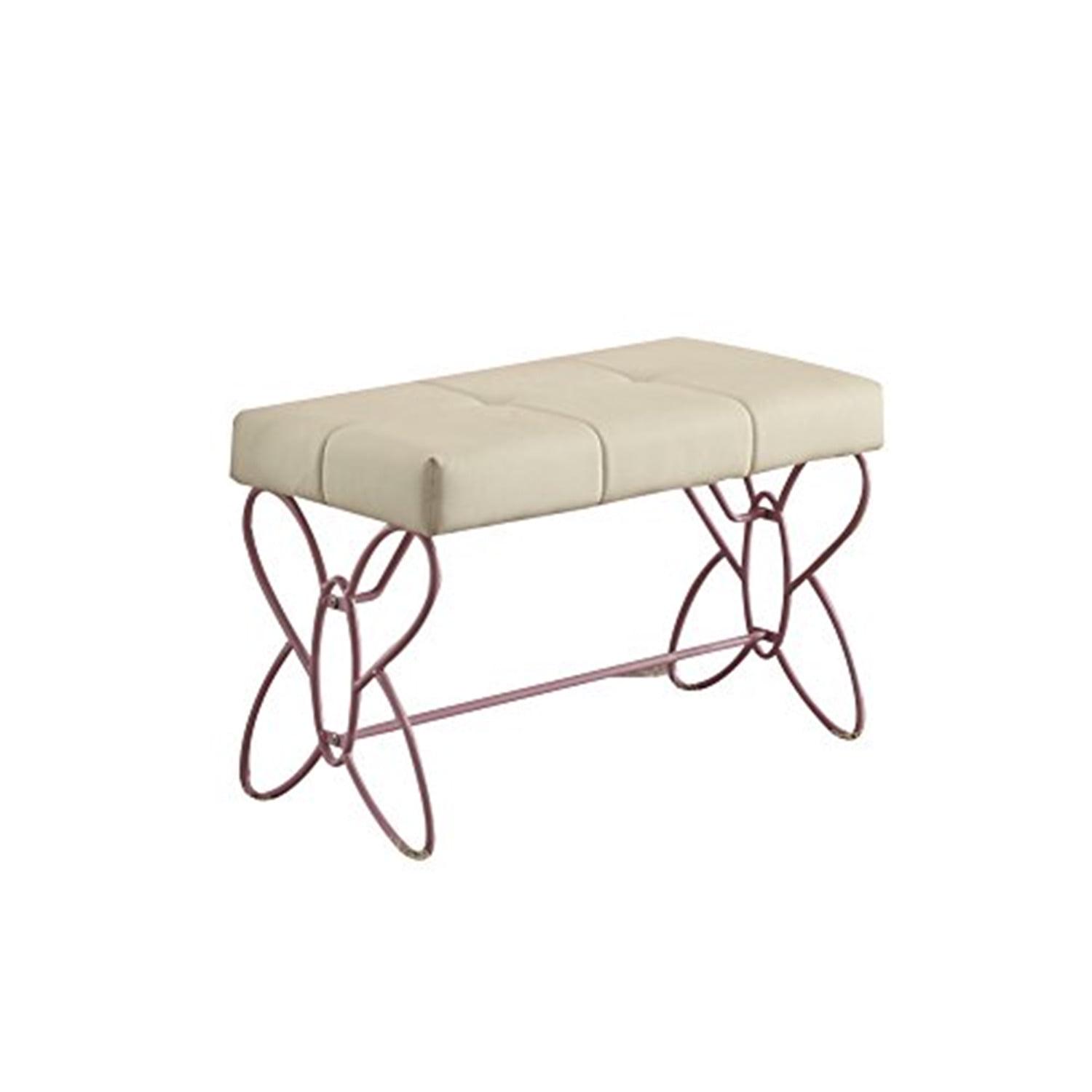 ACME Priya II Upholstered Bench with Metal Tube in White and Light Purple
