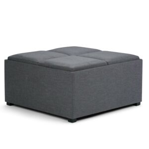 Simpli Home Avalon Coffee Table Storage Ottoman in Slate Gray
