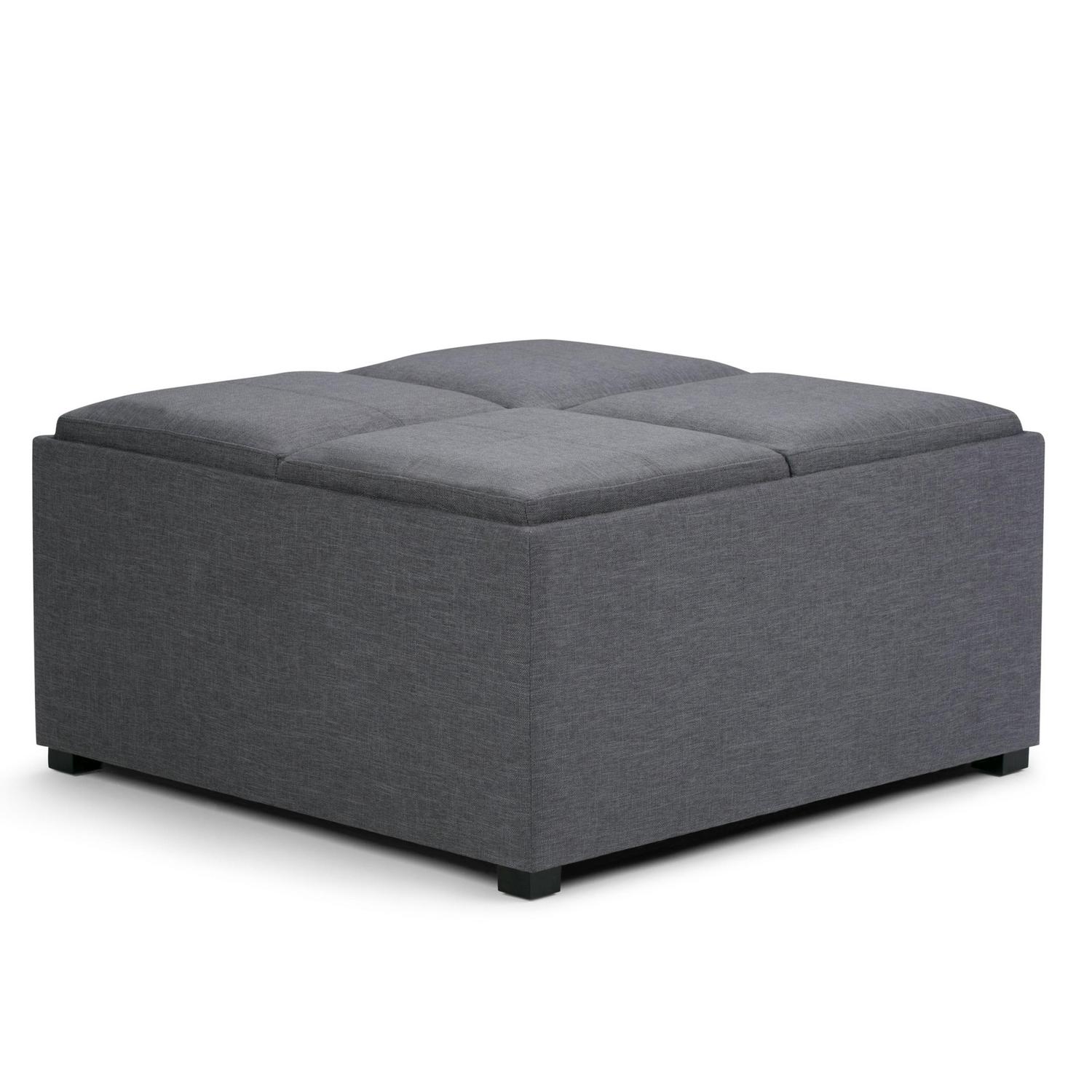Simpli Home Avalon Coffee Table Storage Ottoman in Slate Gray