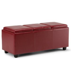 Avalon 42 inch Wide Contemporary Storage Ottoman in Red Vegan Leather