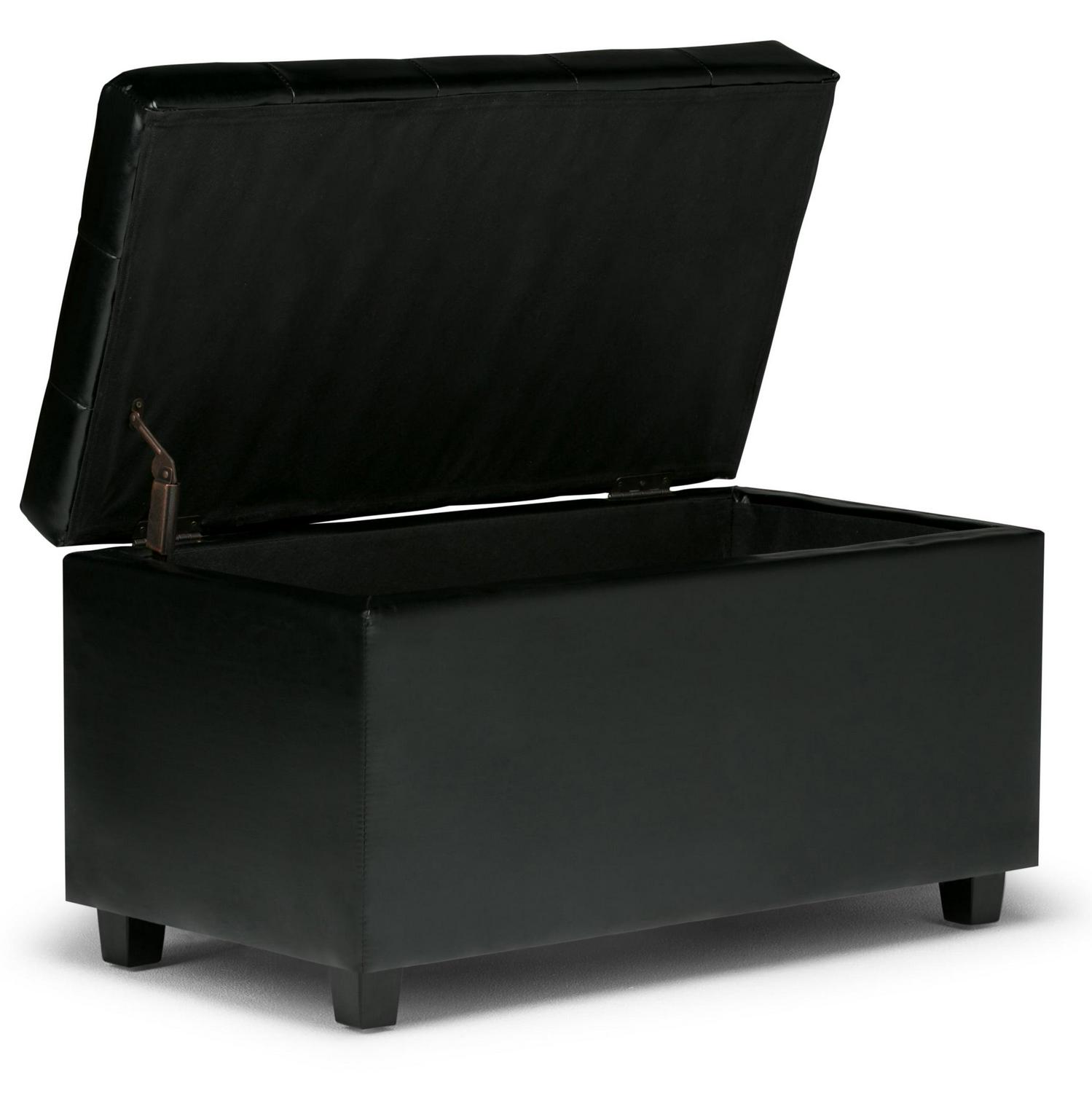 Simpli Home Cosmopolitan 34 in. W Rectangle Storage Ottoman in Midnight Black Faux Leather - Image 7