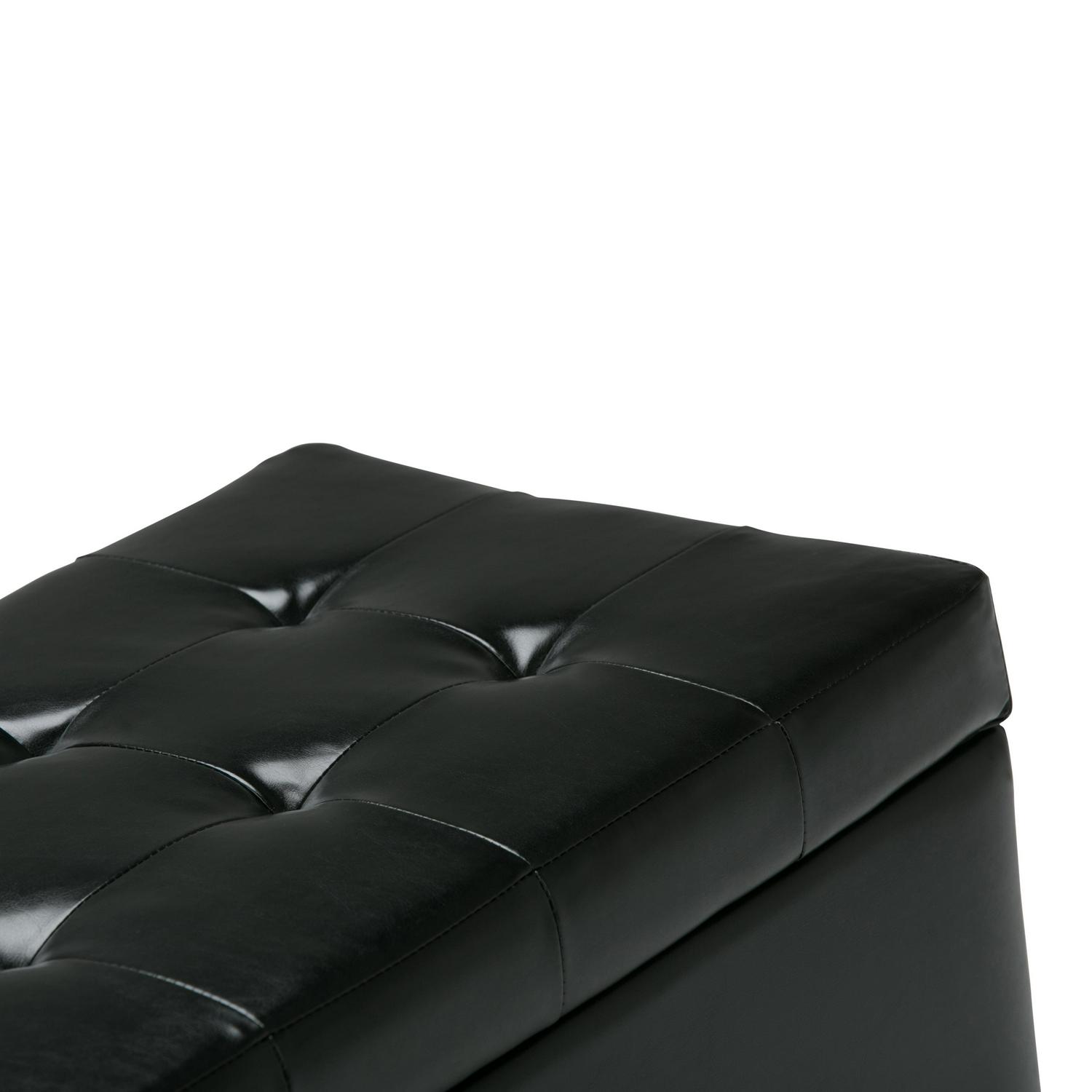 Simpli Home Cosmopolitan 34 in. W Rectangle Storage Ottoman in Midnight Black Faux Leather - Image 6