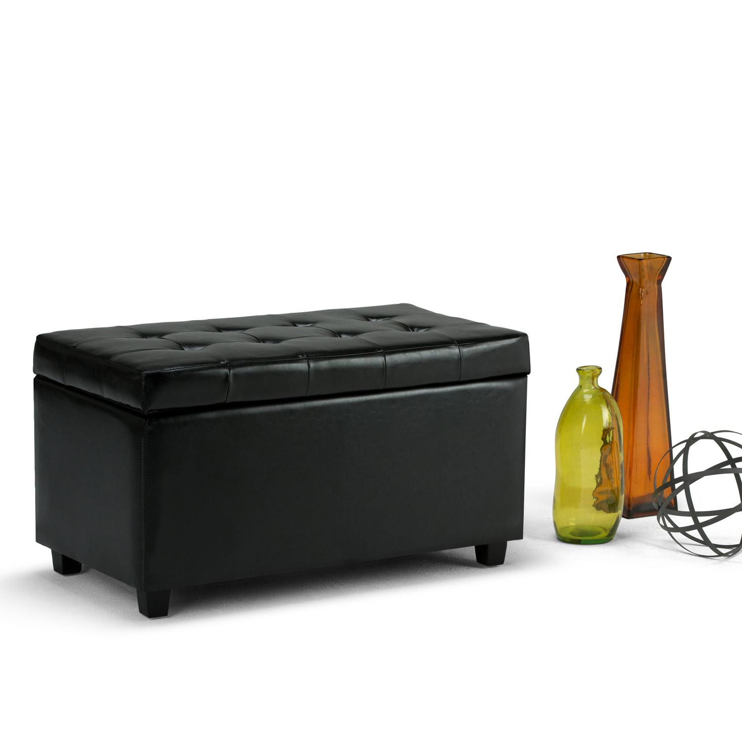 Simpli Home Cosmopolitan 34 in. W Rectangle Storage Ottoman in Midnight Black Faux Leather - Image 3