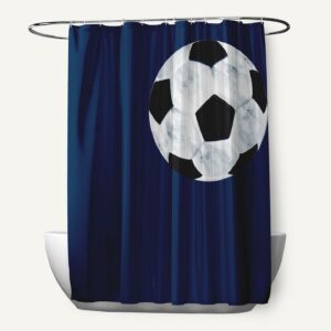 Simply Daisy 70" W x 73" H Soccer Ball Geometric Print Polyester Shower Curtain, Navy