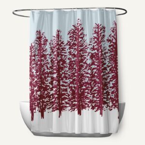 Simply Daisy 70" W x 73" H Hidden Forrest Floral Print Polyester Shower Curtain, Red