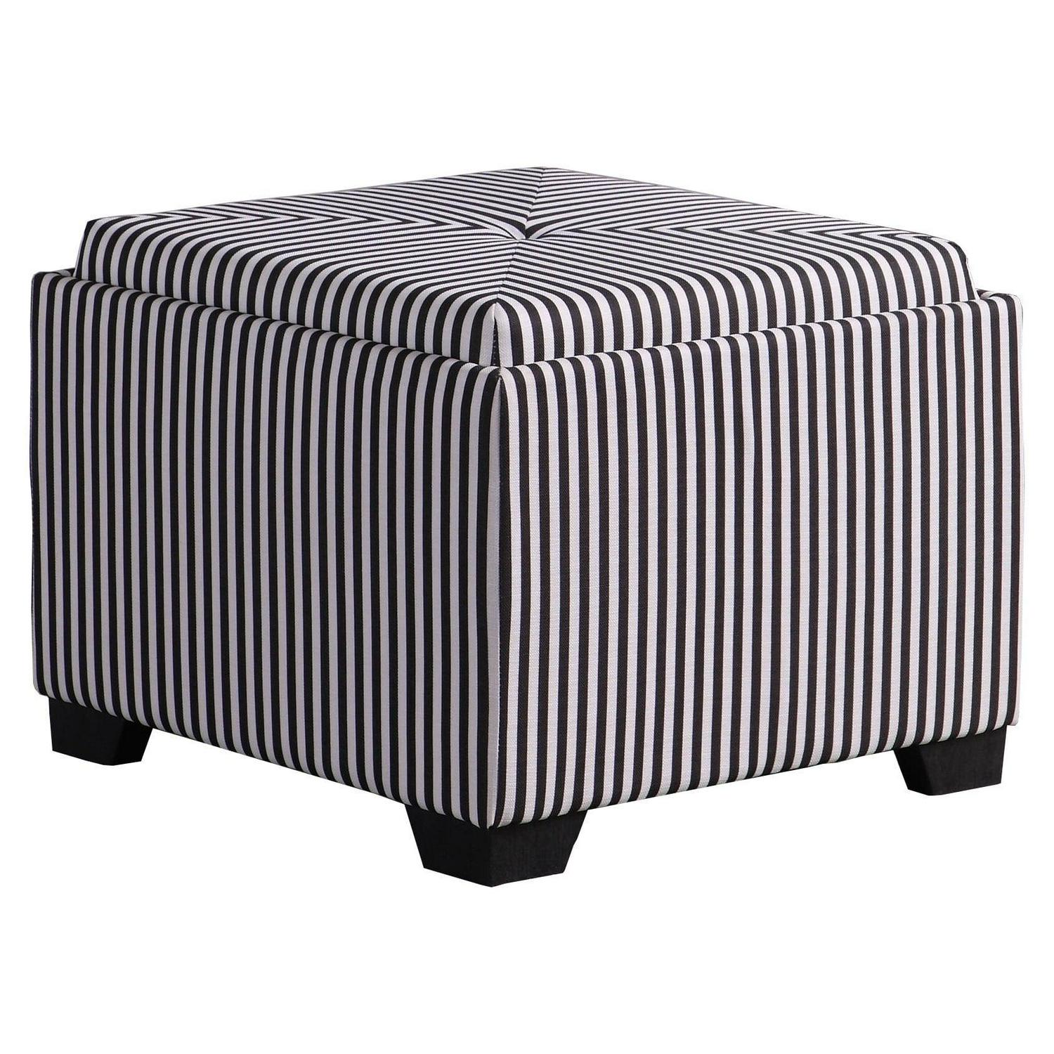 Single Striped Modern Storage Ottoman White, Blue - Image 4