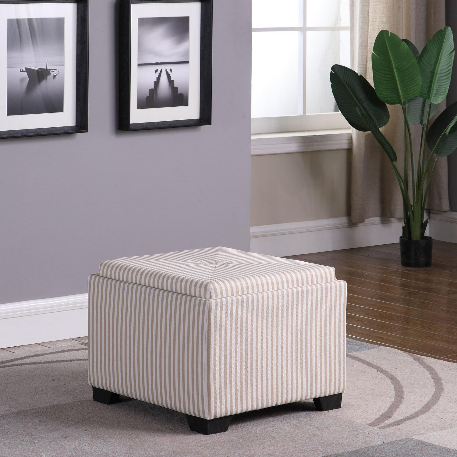 Single Striped Modern Storage Ottoman Yellow, Grey