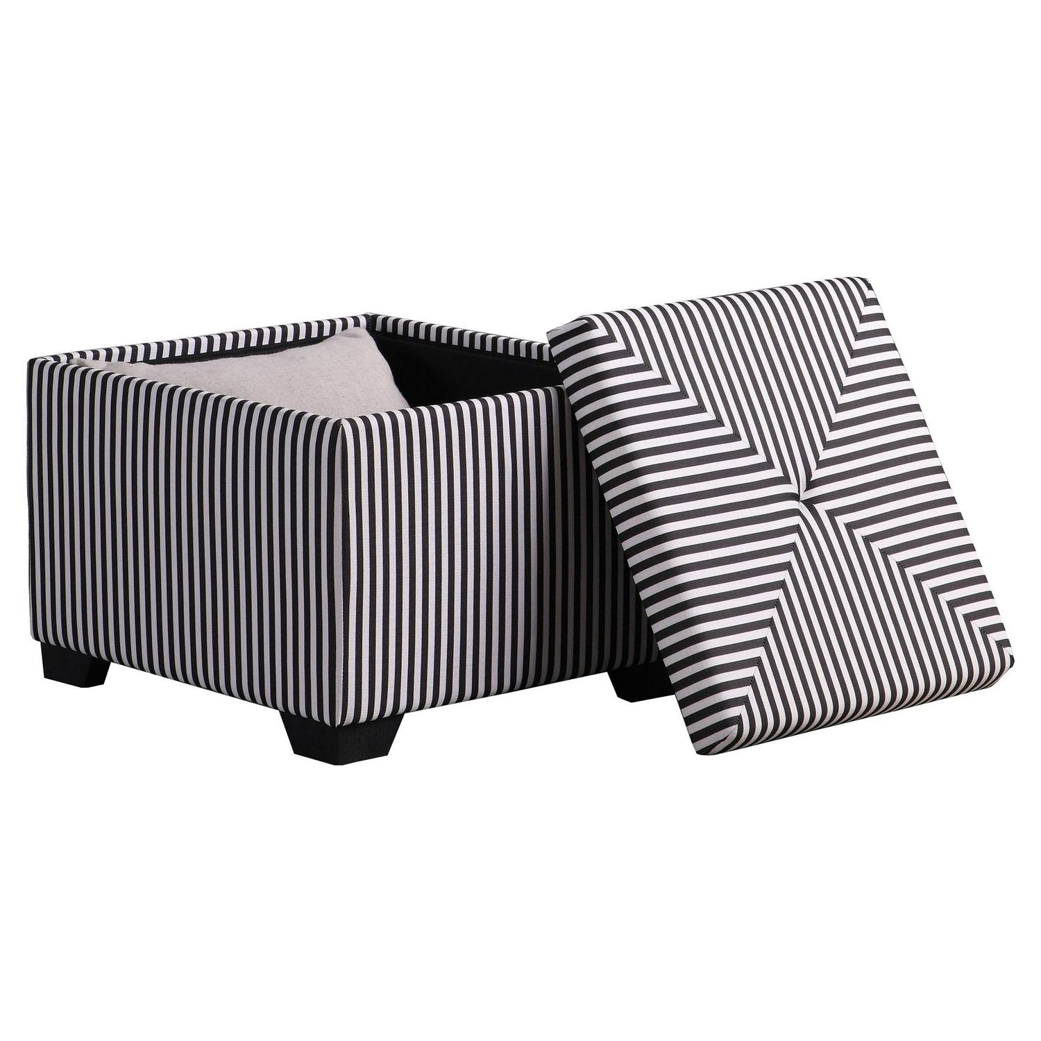 Single Striped Modern Storage Ottoman White, Blue - Image 5