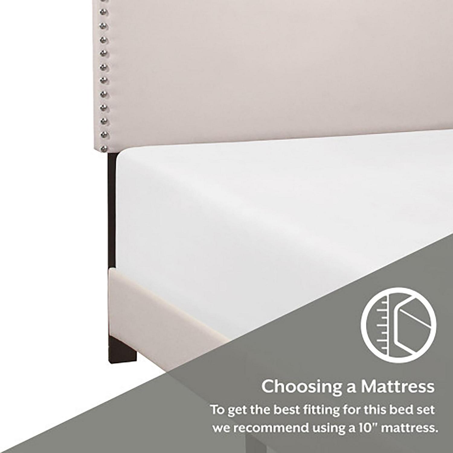 Skylar Nailhead Trim Upholstered Twin Platform Bed, Beige - Image 3