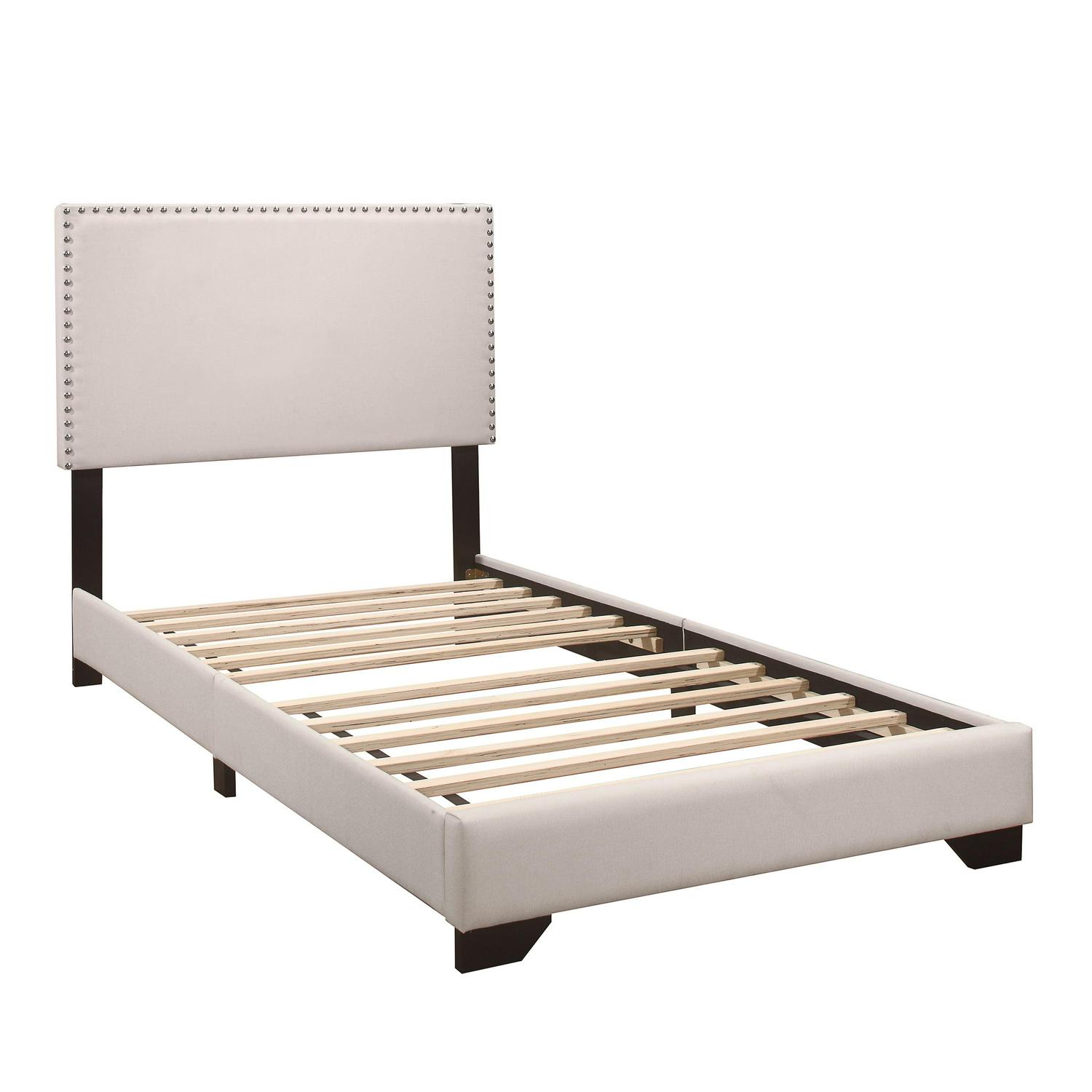 Skylar Nailhead Trim Upholstered Twin Platform Bed, Beige - Image 13