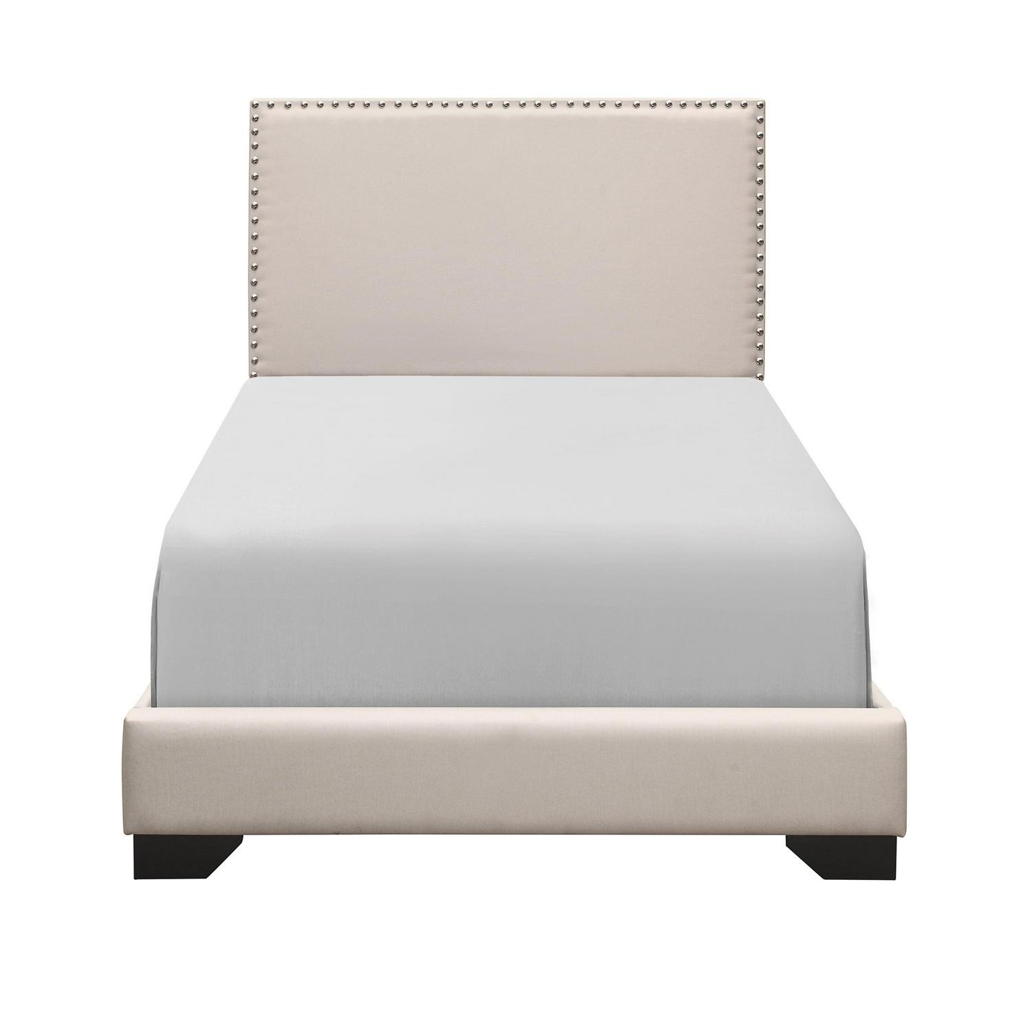 Skylar Nailhead Trim Upholstered Twin Platform Bed, Beige - Image 15