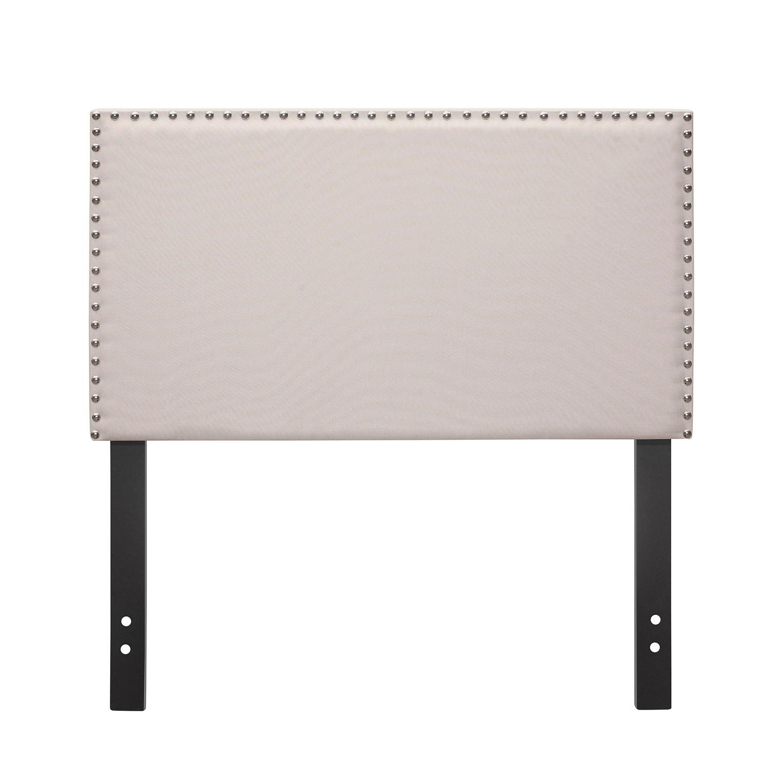 Skylar Nailhead Trim Upholstered Twin Platform Bed, Beige - Image 11