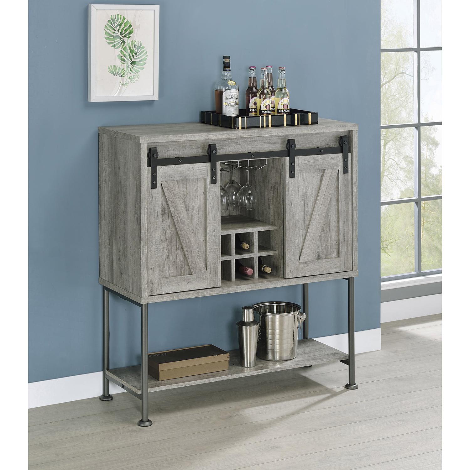 Sliding Door Bar Cabinet with Lower Shelf Grey Driftwood - Image 7