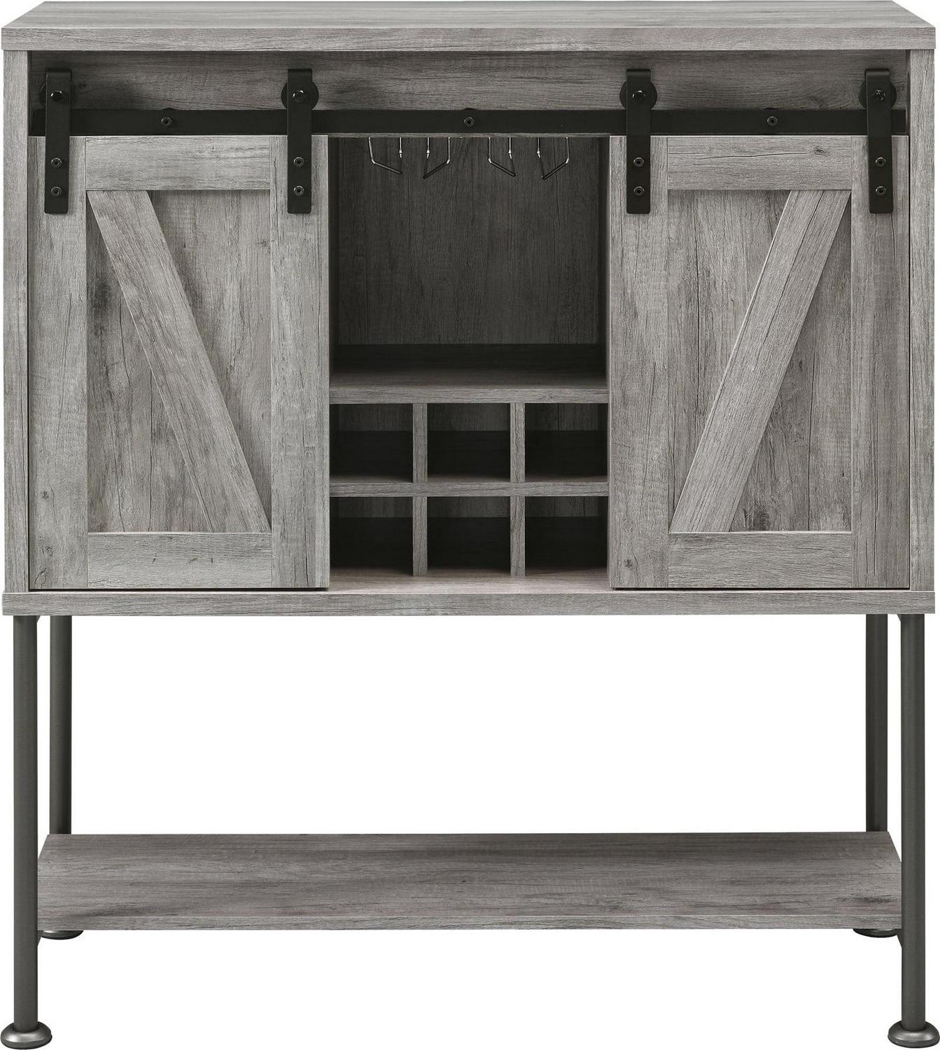 Sliding Door Bar Cabinet with Lower Shelf Grey Driftwood - Image 2