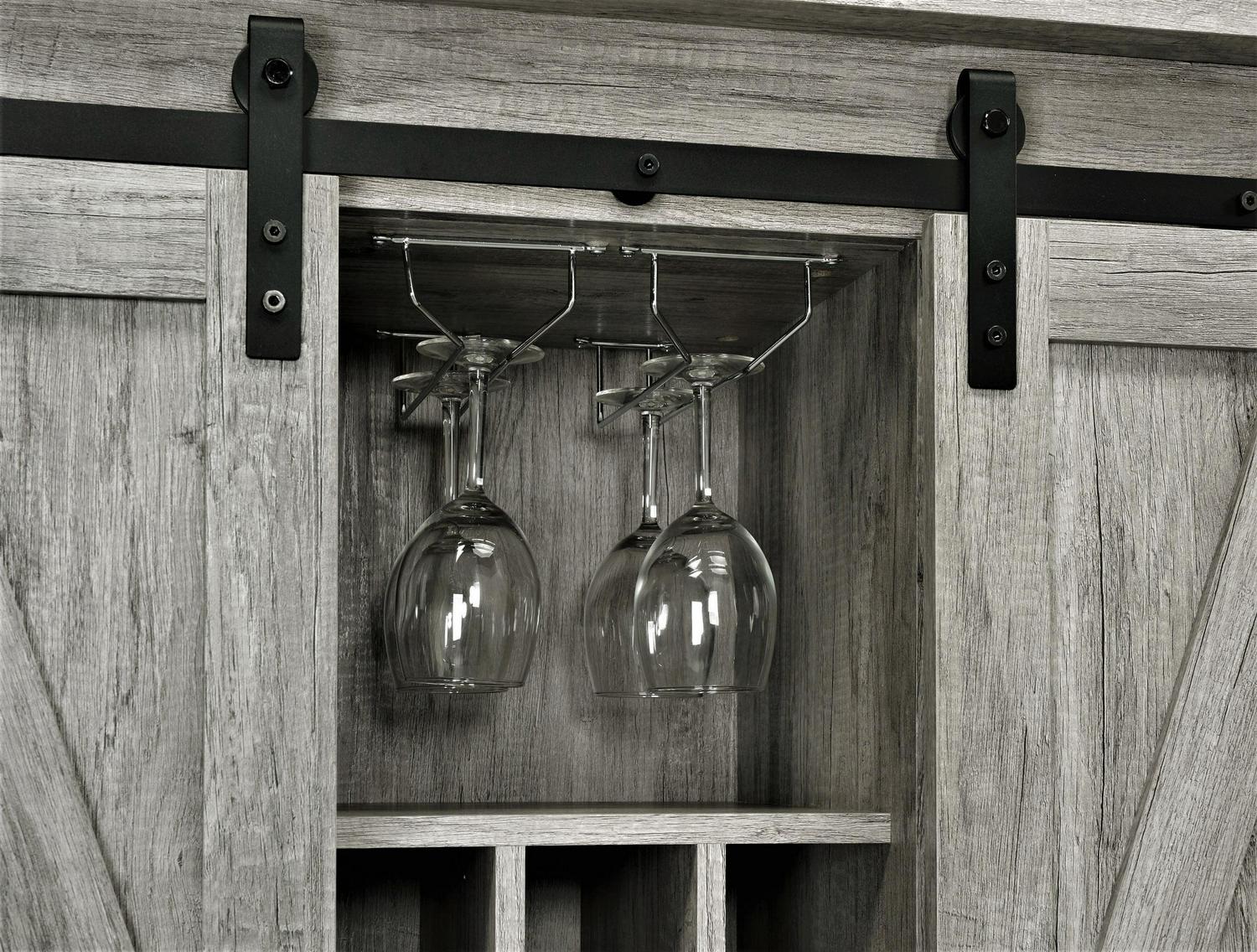 Sliding Door Bar Cabinet with Lower Shelf Grey Driftwood - Image 8