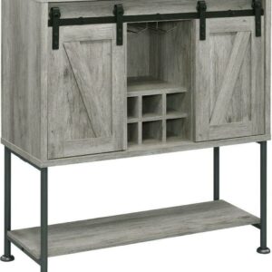 Sliding Door Bar Cabinet with Lower Shelf Grey Driftwood