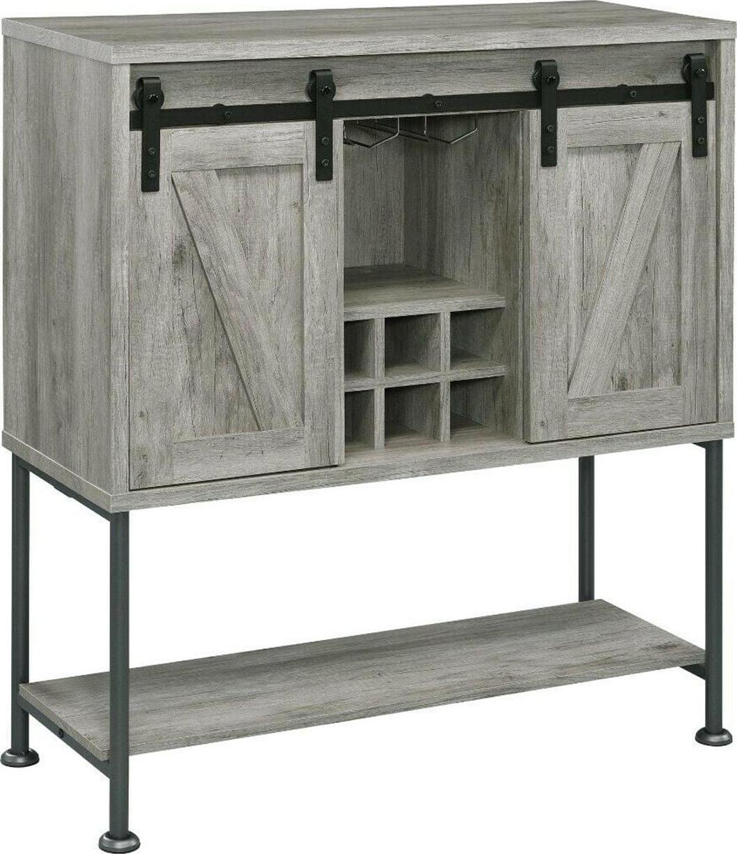 Sliding Door Bar Cabinet with Lower Shelf Grey Driftwood