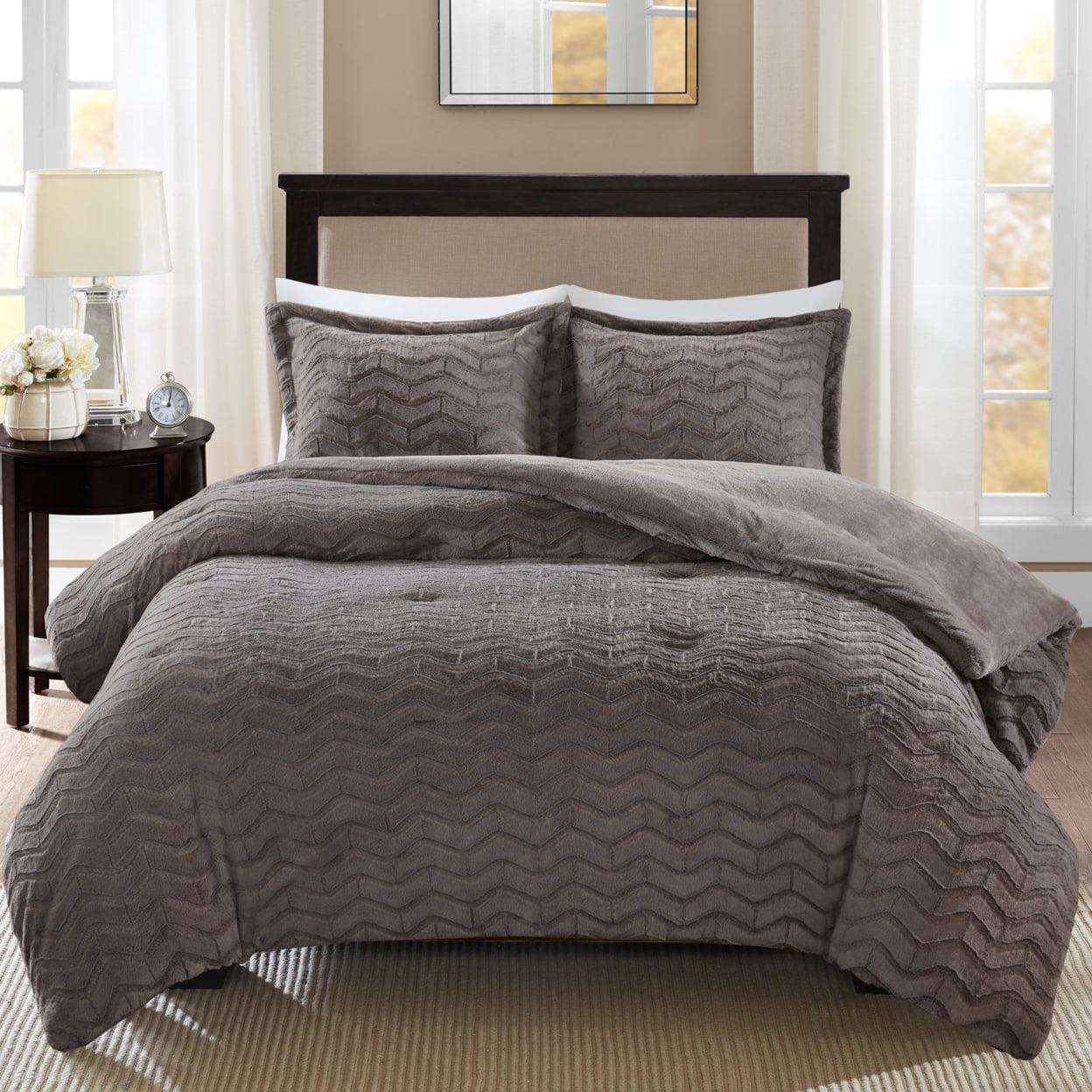 Sloan Plush Down Alternative Comforter Mini Set Grey Full/Queen - Image 2