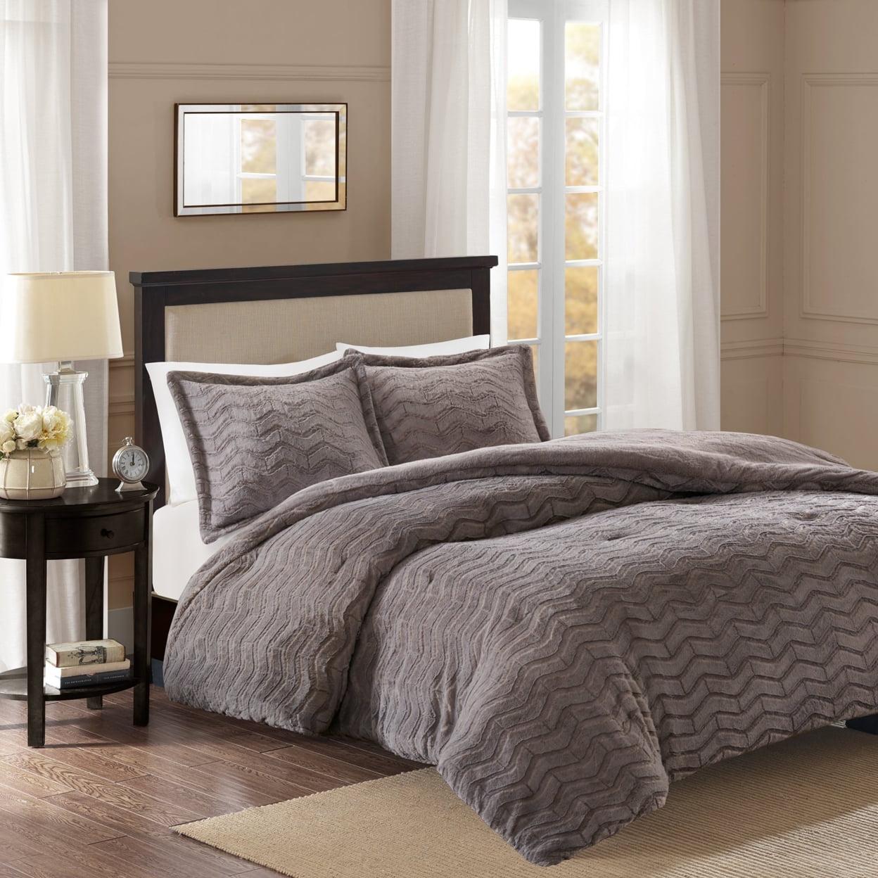 Sloan Plush Down Alternative Comforter Mini Set Grey Full/Queen
