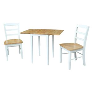 Small Dual Drop Leaf Table and 2 Madrid Chairs in White/Natural - Set of 3