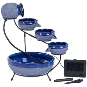 Smart Solar 23967R01 Ceramic Solar Powered Tiered Cascade Fountain, Blueberry