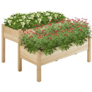 SmileMart 2-tier Wooden Elevated Raised Garden Bed for Garden Yard Indoor Outdoor