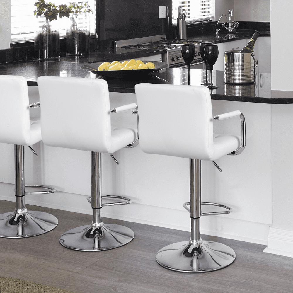 Alden Design Adjustable Swivel Bar Stools Modern Faux Leather Bar Chair Set of 2, White - Image 3
