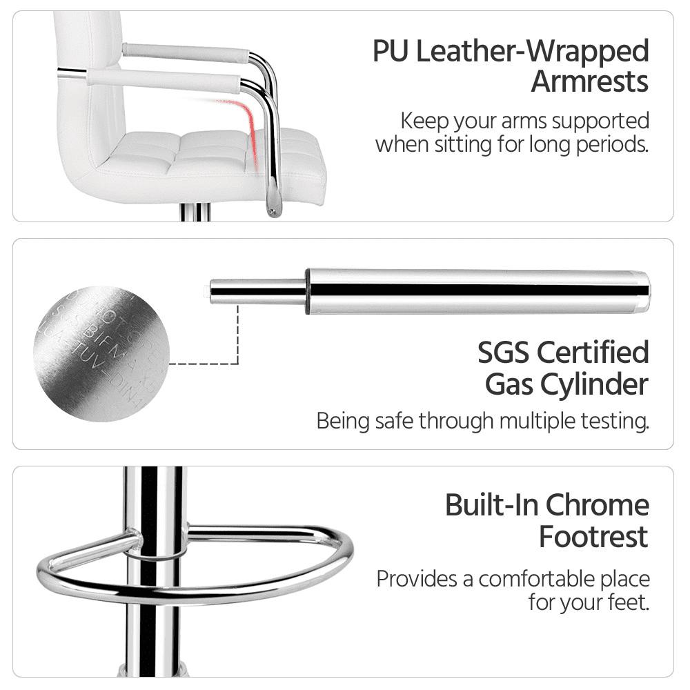 Alden Design Adjustable Swivel Bar Stools Modern Faux Leather Bar Chair Set of 2, White - Image 6
