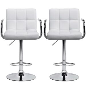 Alden Design Adjustable Swivel Bar Stools Modern Faux Leather Bar Chair Set of 2, White