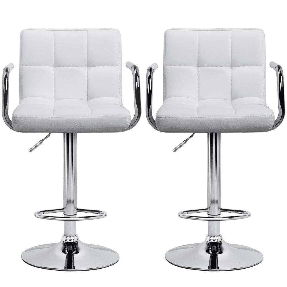 Alden Design Adjustable Swivel Bar Stools Modern Faux Leather Bar Chair Set of 2, White