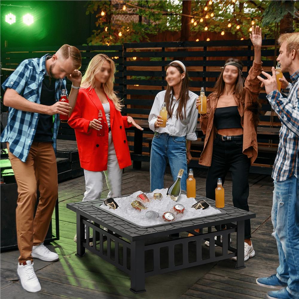 Alden Design 34'' Metal Square Fire Pit Stove Brazier for Graden with Cover & Poker, Black - Image 2