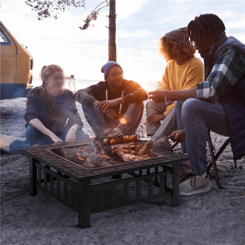 Alden Design 34'' Metal Square Fire Pit Stove Brazier for Graden with Cover & Poker, Black - Image 3