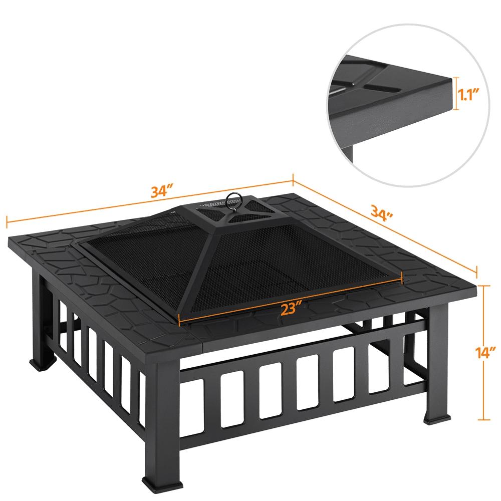 Alden Design 34'' Metal Square Fire Pit Stove Brazier for Graden with Cover & Poker, Black - Image 7