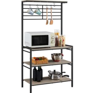 Alden Design 4-Tier Baker's Rack with S-Hooks for Microwave Kitchen, Gray